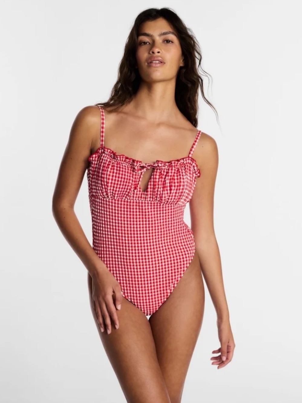 Kacey Musgraves x Lee Red and White Gingham One-Piece with Ruffle Trim